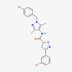 molecular formula C22H20Br2N4O2 B10929067 N-[1-(4-bromobenzyl)-3,5-dimethyl-1H-pyrazol-4-yl]-3-(3-bromophenyl)-4,5-dihydro-1,2-oxazole-5-carboxamide 