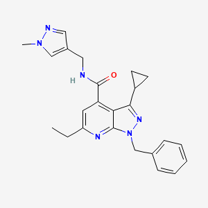 molecular formula C24H26N6O B10929095 1-benzyl-3-cyclopropyl-6-ethyl-N-[(1-methyl-1H-pyrazol-4-yl)methyl]-1H-pyrazolo[3,4-b]pyridine-4-carboxamide 