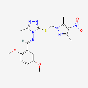 N-[(E)-(2,5-dimethoxyphenyl)methylidene]-3-{[(3,5-dimethyl-4-nitro-1H-pyrazol-1-yl)methyl]sulfanyl}-5-methyl-4H-1,2,4-triazol-4-amine