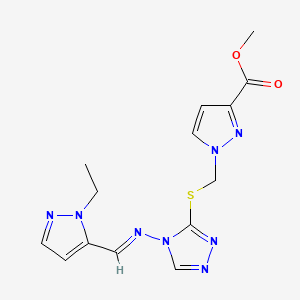 methyl 1-{[(4-{[(E)-(1-ethyl-1H-pyrazol-5-yl)methylidene]amino}-4H-1,2,4-triazol-3-yl)sulfanyl]methyl}-1H-pyrazole-3-carboxylate