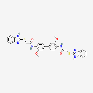 molecular formula C32H28N6O4S2 B10929184 N,N'-(3,3'-Dimethoxy-4,4'-biphenyldiyl)bis[2-(1H-benzimidazol-2-ylsulfanyl)acetamide] 