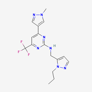 molecular formula C16H18F3N7 B10929191 4-(1-methyl-1H-pyrazol-4-yl)-N-[(1-propyl-1H-pyrazol-5-yl)methyl]-6-(trifluoromethyl)pyrimidin-2-amine 