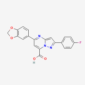 molecular formula C20H12FN3O4 B10929243 5-(1,3-Benzodioxol-5-yl)-2-(4-fluorophenyl)pyrazolo[1,5-a]pyrimidine-7-carboxylic acid 