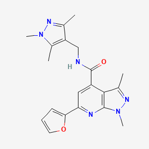 molecular formula C20H22N6O2 B10929270 6-(furan-2-yl)-1,3-dimethyl-N-[(1,3,5-trimethyl-1H-pyrazol-4-yl)methyl]-1H-pyrazolo[3,4-b]pyridine-4-carboxamide 