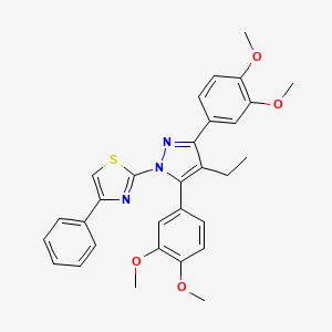 molecular formula C30H29N3O4S B10929271 2-[3,5-bis(3,4-dimethoxyphenyl)-4-ethyl-1H-pyrazol-1-yl]-4-phenyl-1,3-thiazole 