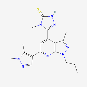 molecular formula C18H22N8S B10929355 5-[6-(1,5-dimethyl-1H-pyrazol-4-yl)-3-methyl-1-propyl-1H-pyrazolo[3,4-b]pyridin-4-yl]-4-methyl-4H-1,2,4-triazole-3-thiol 