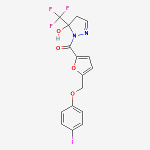 molecular formula C16H12F3IN2O4 B10929367 [5-hydroxy-5-(trifluoromethyl)-4,5-dihydro-1H-pyrazol-1-yl]{5-[(4-iodophenoxy)methyl]furan-2-yl}methanone 