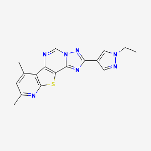 molecular formula C17H15N7S B10929374 4-(1-ethylpyrazol-4-yl)-11,13-dimethyl-16-thia-3,5,6,8,14-pentazatetracyclo[7.7.0.02,6.010,15]hexadeca-1(9),2,4,7,10(15),11,13-heptaene 