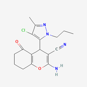 molecular formula C17H19ClN4O2 B10929391 2-Amino-4-(4-chloro-3-methyl-1-propyl-1H-pyrazol-5-YL)-5-oxo-5,6,7,8-tetrahydro-4H-chromen-3-YL cyanide 