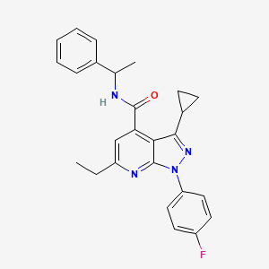 3-cyclopropyl-6-ethyl-1-(4-fluorophenyl)-N-(1-phenylethyl)-1H-pyrazolo[3,4-b]pyridine-4-carboxamide