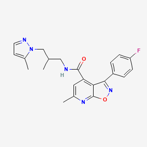 molecular formula C22H22FN5O2 B10929408 3-(4-fluorophenyl)-6-methyl-N-[2-methyl-3-(5-methyl-1H-pyrazol-1-yl)propyl][1,2]oxazolo[5,4-b]pyridine-4-carboxamide 