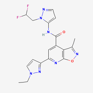 molecular formula C18H17F2N7O2 B10929422 N-[1-(2,2-difluoroethyl)-1H-pyrazol-5-yl]-6-(1-ethyl-1H-pyrazol-3-yl)-3-methyl[1,2]oxazolo[5,4-b]pyridine-4-carboxamide 