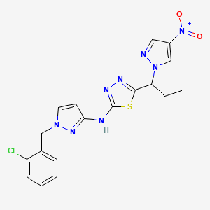 molecular formula C18H17ClN8O2S B10929448 N-[1-(2-chlorobenzyl)-1H-pyrazol-3-yl]-5-[1-(4-nitro-1H-pyrazol-1-yl)propyl]-1,3,4-thiadiazol-2-amine 