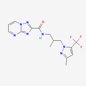 molecular formula C15H16F3N7O B10929487 N-{2-methyl-3-[3-methyl-5-(trifluoromethyl)-1H-pyrazol-1-yl]propyl}[1,2,4]triazolo[1,5-a]pyrimidine-2-carboxamide 