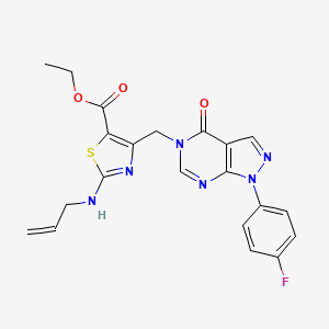 molecular formula C21H19FN6O3S B10929492 ethyl 4-{[1-(4-fluorophenyl)-4-oxo-1,4-dihydro-5H-pyrazolo[3,4-d]pyrimidin-5-yl]methyl}-2-(prop-2-en-1-ylamino)-1,3-thiazole-5-carboxylate 