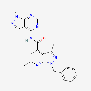 molecular formula C22H20N8O B10929509 1-benzyl-3,6-dimethyl-N-(1-methyl-1H-pyrazolo[3,4-d]pyrimidin-4-yl)-1H-pyrazolo[3,4-b]pyridine-4-carboxamide 