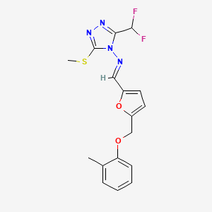 molecular formula C17H16F2N4O2S B10929592 3-(difluoromethyl)-N-[(E)-{5-[(2-methylphenoxy)methyl]furan-2-yl}methylidene]-5-(methylsulfanyl)-4H-1,2,4-triazol-4-amine 