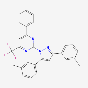 molecular formula C28H21F3N4 B10929631 2-[3,5-bis(3-methylphenyl)-1H-pyrazol-1-yl]-4-phenyl-6-(trifluoromethyl)pyrimidine 