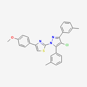 molecular formula C27H22ClN3OS B10929633 2-[4-chloro-3,5-bis(3-methylphenyl)-1H-pyrazol-1-yl]-4-(4-methoxyphenyl)-1,3-thiazole 