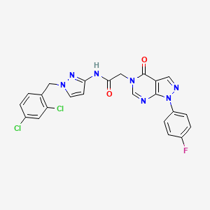 molecular formula C23H16Cl2FN7O2 B10929663 N-[1-(2,4-dichlorobenzyl)-1H-pyrazol-3-yl]-2-[1-(4-fluorophenyl)-4-oxo-1,4-dihydro-5H-pyrazolo[3,4-d]pyrimidin-5-yl]acetamide 