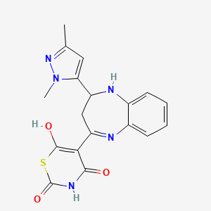 molecular formula C18H17N5O3S B10929679 5-[2-(1,3-dimethyl-1H-pyrazol-5-yl)-2,3-dihydro-1H-1,5-benzodiazepin-4-yl]-4-hydroxy-2H-1,3-thiazine-2,6(3H)-dione 