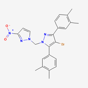 molecular formula C23H22BrN5O2 B10929689 4-bromo-3,5-bis(3,4-dimethylphenyl)-1-[(3-nitro-1H-pyrazol-1-yl)methyl]-1H-pyrazole 