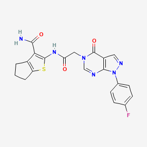 molecular formula C21H17FN6O3S B10929696 2-({[1-(4-fluorophenyl)-4-oxo-1,4-dihydro-5H-pyrazolo[3,4-d]pyrimidin-5-yl]acetyl}amino)-5,6-dihydro-4H-cyclopenta[b]thiophene-3-carboxamide 