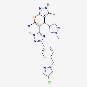 molecular formula C24H19ClN10O B10929738 4-[4-[(4-chloropyrazol-1-yl)methyl]phenyl]-14-methyl-16-(1-methylpyrazol-4-yl)-10-oxa-3,5,6,8,12,13-hexazatetracyclo[7.7.0.02,6.011,15]hexadeca-1(9),2,4,7,11,14-hexaene 