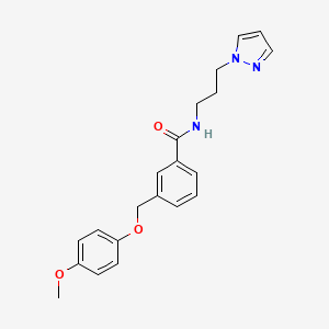 molecular formula C21H23N3O3 B10929784 3-[(4-methoxyphenoxy)methyl]-N-[3-(1H-pyrazol-1-yl)propyl]benzamide 