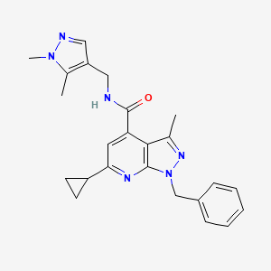 molecular formula C24H26N6O B10929813 1-benzyl-6-cyclopropyl-N-[(1,5-dimethyl-1H-pyrazol-4-yl)methyl]-3-methyl-1H-pyrazolo[3,4-b]pyridine-4-carboxamide 