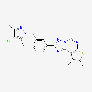 molecular formula C21H19ClN6S B10929846 2-{3-[(4-chloro-3,5-dimethyl-1H-pyrazol-1-yl)methyl]phenyl}-8,9-dimethylthieno[3,2-e][1,2,4]triazolo[1,5-c]pyrimidine 