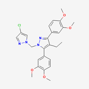 molecular formula C25H27ClN4O4 B10929879 1-[(4-chloro-1H-pyrazol-1-yl)methyl]-3,5-bis(3,4-dimethoxyphenyl)-4-ethyl-1H-pyrazole 