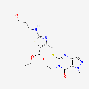 ethyl 4-{[(6-ethyl-1-methyl-7-oxo-6,7-dihydro-1H-pyrazolo[4,3-d]pyrimidin-5-yl)sulfanyl]methyl}-2-[(3-methoxypropyl)amino]-1,3-thiazole-5-carboxylate