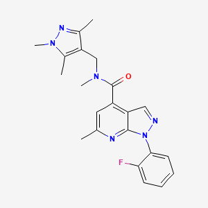 molecular formula C22H23FN6O B10929913 1-(2-fluorophenyl)-N,6-dimethyl-N-[(1,3,5-trimethyl-1H-pyrazol-4-yl)methyl]-1H-pyrazolo[3,4-b]pyridine-4-carboxamide 