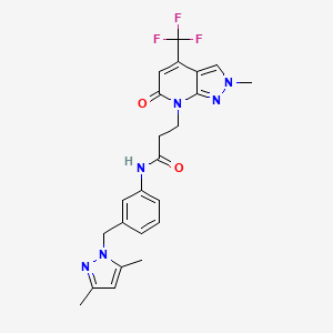 molecular formula C23H23F3N6O2 B10929977 N-{3-[(3,5-dimethyl-1H-pyrazol-1-yl)methyl]phenyl}-3-[2-methyl-6-oxo-4-(trifluoromethyl)-2,6-dihydro-7H-pyrazolo[3,4-b]pyridin-7-yl]propanamide 