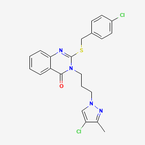 molecular formula C22H20Cl2N4OS B10929988 2-[(4-chlorobenzyl)sulfanyl]-3-[3-(4-chloro-3-methyl-1H-pyrazol-1-yl)propyl]quinazolin-4(3H)-one 