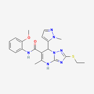 molecular formula C20H23N7O2S B10929993 2-(ethylsulfanyl)-N-(2-methoxyphenyl)-5-methyl-7-(1-methyl-1H-pyrazol-5-yl)-4,7-dihydro[1,2,4]triazolo[1,5-a]pyrimidine-6-carboxamide 