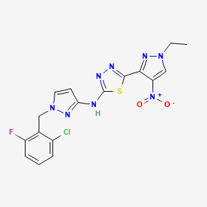 molecular formula C17H14ClFN8O2S B10930031 N-[1-(2-chloro-6-fluorobenzyl)-1H-pyrazol-3-yl]-5-(1-ethyl-4-nitro-1H-pyrazol-3-yl)-1,3,4-thiadiazol-2-amine 