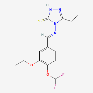 molecular formula C14H16F2N4O2S B10930051 4-({(E)-[4-(difluoromethoxy)-3-ethoxyphenyl]methylidene}amino)-5-ethyl-4H-1,2,4-triazole-3-thiol 