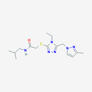 2-({4-ethyl-5-[(3-methyl-1H-pyrazol-1-yl)methyl]-4H-1,2,4-triazol-3-yl}sulfanyl)-N-(2-methylpropyl)acetamide