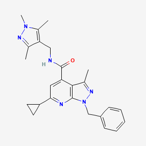 molecular formula C25H28N6O B10930165 1-benzyl-6-cyclopropyl-3-methyl-N-[(1,3,5-trimethyl-1H-pyrazol-4-yl)methyl]-1H-pyrazolo[3,4-b]pyridine-4-carboxamide 