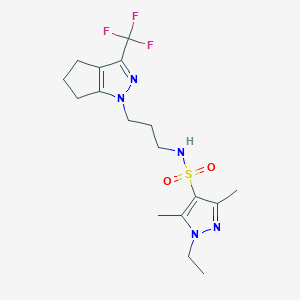 molecular formula C17H24F3N5O2S B10930219 1-ethyl-3,5-dimethyl-N-{3-[3-(trifluoromethyl)-5,6-dihydrocyclopenta[c]pyrazol-1(4H)-yl]propyl}-1H-pyrazole-4-sulfonamide 