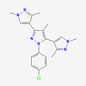 molecular formula C20H21ClN6 B10930300 1-(4-chlorophenyl)-3,5-bis(1,3-dimethylpyrazol-4-yl)-4-methylpyrazole 