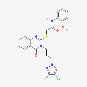 2-({3-[3-(4-chloro-3-methyl-1H-pyrazol-1-yl)propyl]-4-oxo-3,4-dihydroquinazolin-2-yl}sulfanyl)-N-(2-methoxyphenyl)acetamide