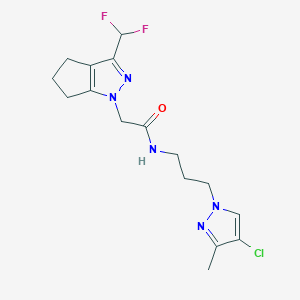 molecular formula C16H20ClF2N5O B10930374 N-[3-(4-chloro-3-methyl-1H-pyrazol-1-yl)propyl]-2-[3-(difluoromethyl)-5,6-dihydrocyclopenta[c]pyrazol-1(4H)-yl]acetamide 