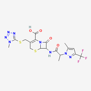 3-{[(1-methyl-1H-tetrazol-5-yl)sulfanyl]methyl}-7-({2-[5-methyl-3-(trifluoromethyl)-1H-pyrazol-1-yl]propanoyl}amino)-8-oxo-5-thia-1-azabicyclo[4.2.0]oct-2-ene-2-carboxylic acid