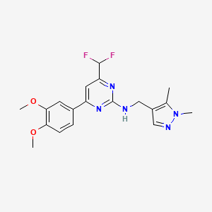 molecular formula C19H21F2N5O2 B10930509 4-(difluoromethyl)-6-(3,4-dimethoxyphenyl)-N-[(1,5-dimethyl-1H-pyrazol-4-yl)methyl]pyrimidin-2-amine 