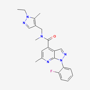 molecular formula C22H23FN6O B10930516 N-[(1-ethyl-5-methyl-1H-pyrazol-4-yl)methyl]-1-(2-fluorophenyl)-N,6-dimethyl-1H-pyrazolo[3,4-b]pyridine-4-carboxamide 