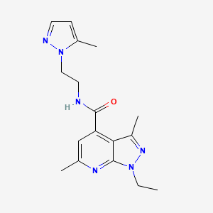 molecular formula C17H22N6O B10930566 1-ethyl-3,6-dimethyl-N-[2-(5-methyl-1H-pyrazol-1-yl)ethyl]-1H-pyrazolo[3,4-b]pyridine-4-carboxamide 