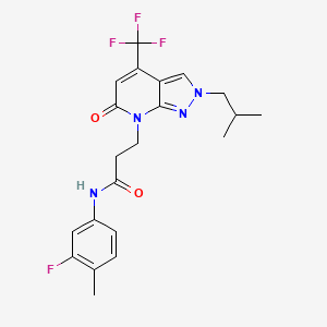 molecular formula C21H22F4N4O2 B10930569 N-(3-fluoro-4-methylphenyl)-3-[2-(2-methylpropyl)-6-oxo-4-(trifluoromethyl)-2,6-dihydro-7H-pyrazolo[3,4-b]pyridin-7-yl]propanamide 